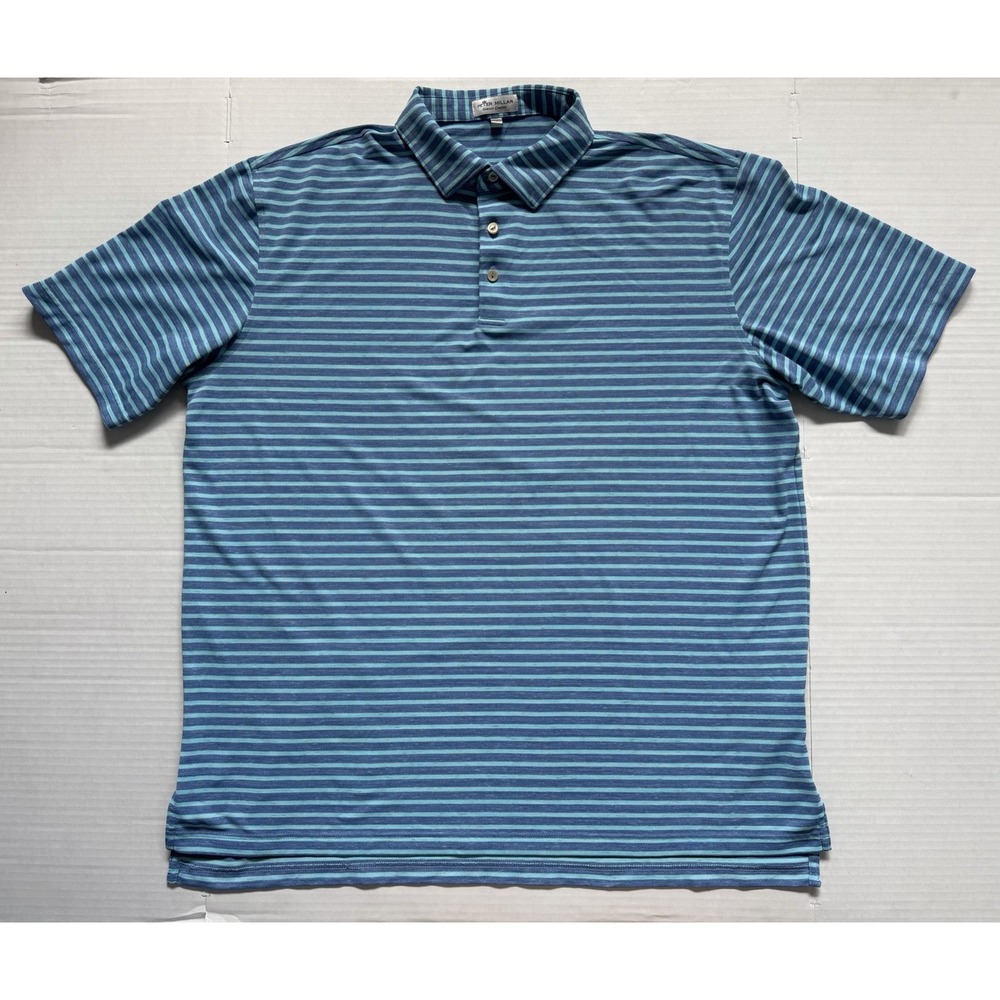 Peter Millar Summer Comfort Men's XL Blue Striped Performance Golf Polo Shirt